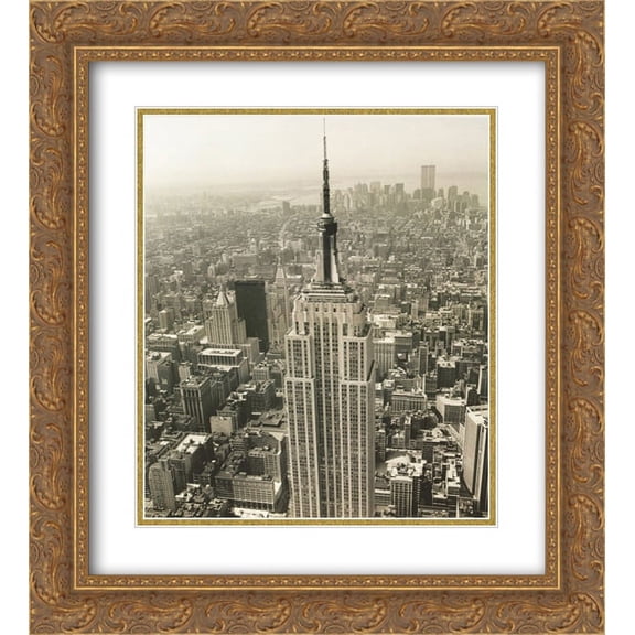 Empire State Building World Trade Center 2x Matted 20x24 Gold Ornate Framed Art Print