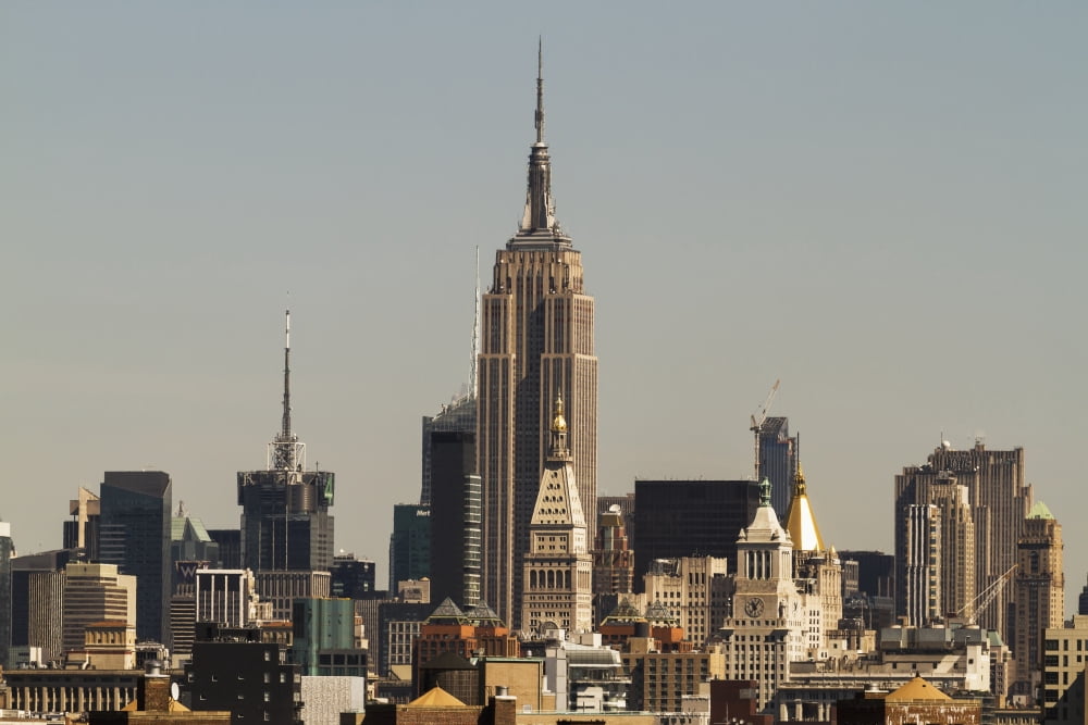Empire State Building as seen from the Brooklyn Bridge New York City New York United States Canvas Art - Peter Langer Design Pics (38 x 24)
