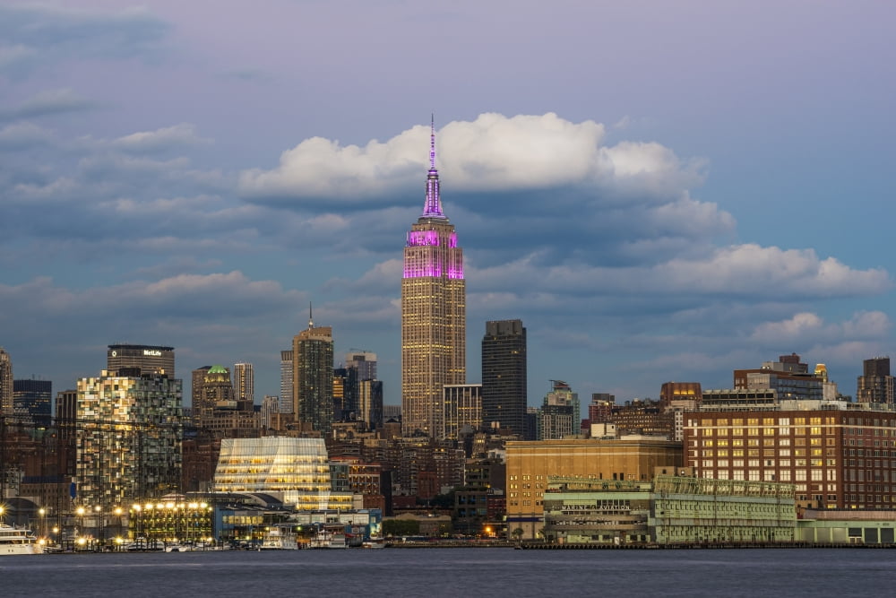 Empire State Building at sunset with colour honouring the Cupus Foundation of America New York City New York United States of America Canvas Art - F M Kearney Design Pics (38 x 24)