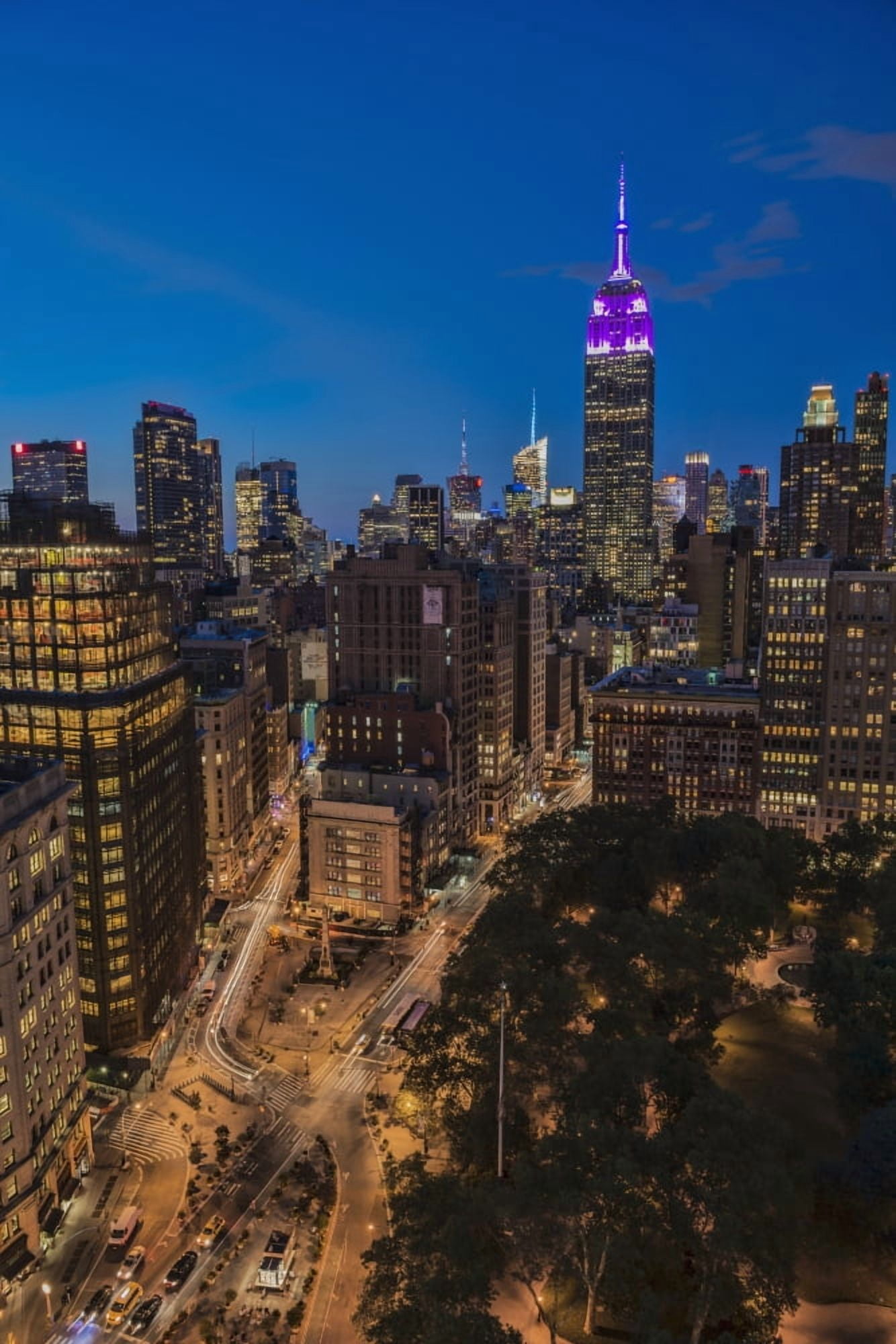 Empire State Building at twilight colours honouring the Military Order of the Purple Heart New York City New York United States of America Canvas Art - F M Kearney  Design Pics (12 x 19)