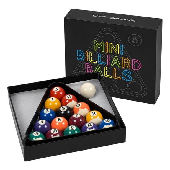 Empire USA Mini Billiards Pool Ball Set, 1.5 Inch, 16-Piece Pool Balls with Triangle Rack