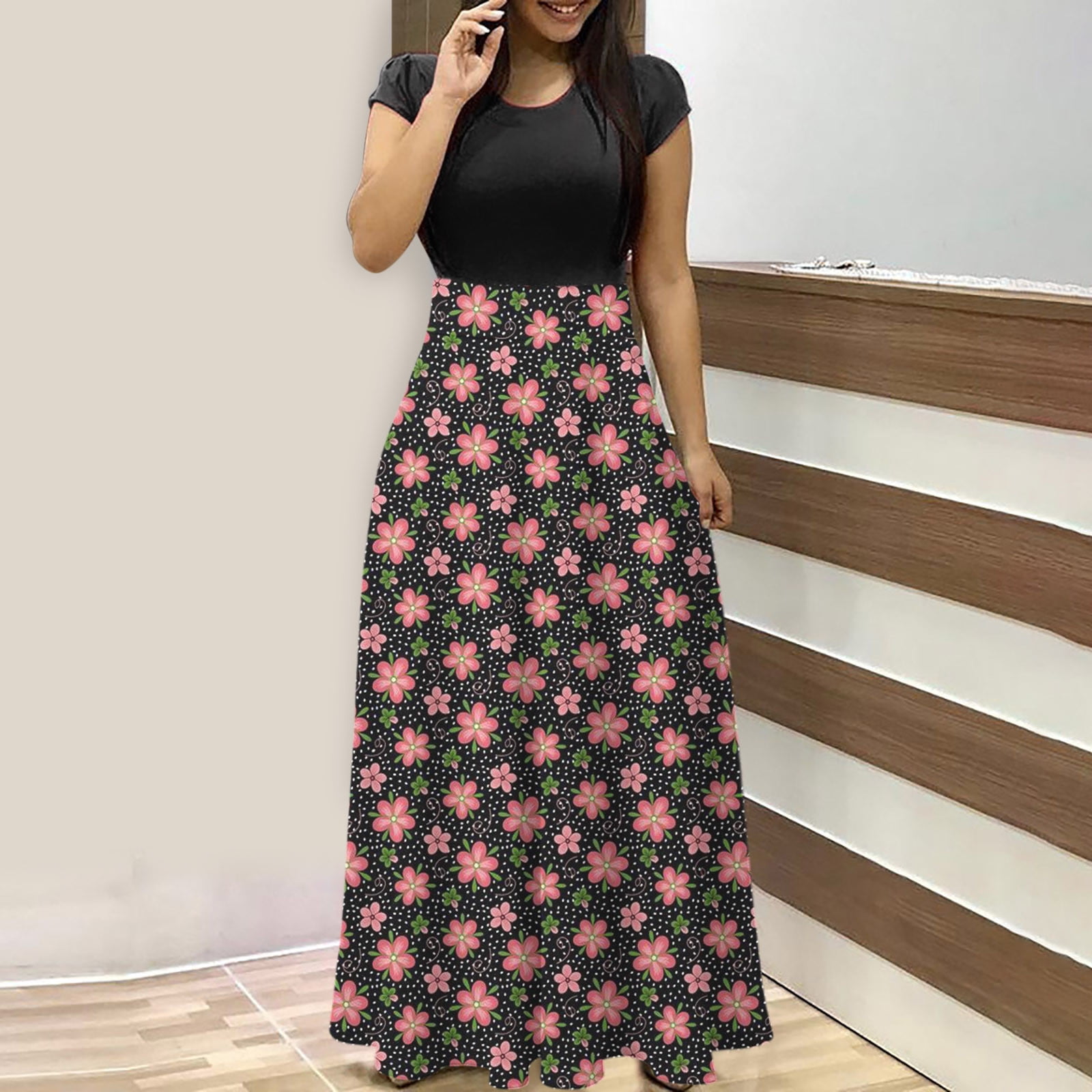 Long Floral Summer Maxi Dress Small Empire Waist Jersey Knit - View #11