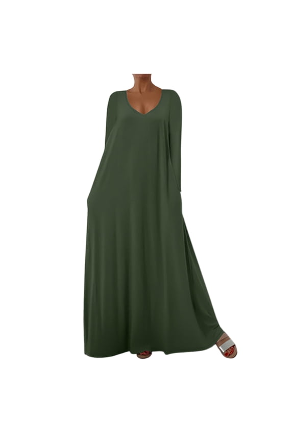 Empire Waist Maxi Dress, V Neck with Flowy Long Sleeves, Romantic Dress for Date Nights, Photoshoots, and Spring/Summer Events. Army Green S