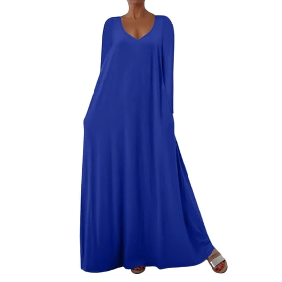 Empire Waist Maxi Dress, V Neck with Flowy Long Sleeves, Romantic Dress for Date Nights, Photoshoots, and Spring/Summer Events. Blue 2XL