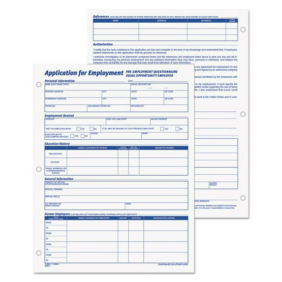 Employee Application Form, 8.38 X 11, 1/page, 50 Forms/pad, 2 Pads/pack | Bundle of 10 Packs