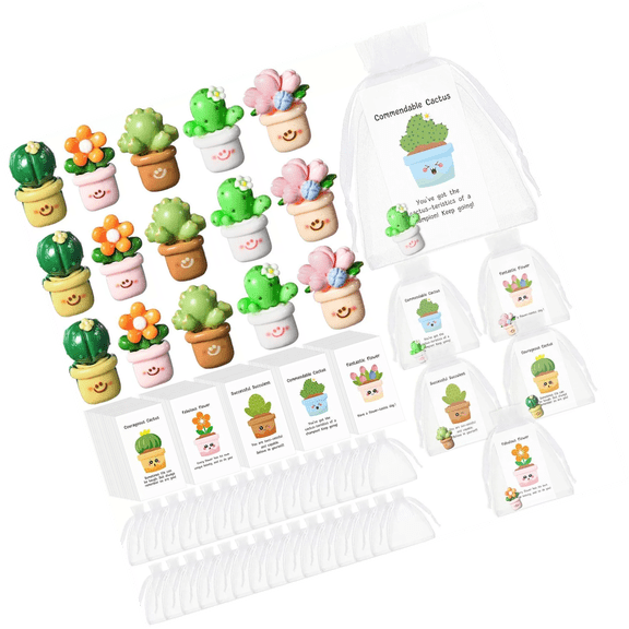 Employee Appreciation Gift Bulk for Coworkers Resin Flower Pot Pun Inspirational Notecards Organza Bags Thank You Staff Gift Commendable Cactus Flower Succulent Office Pocket Favors (25 Pcs Set)