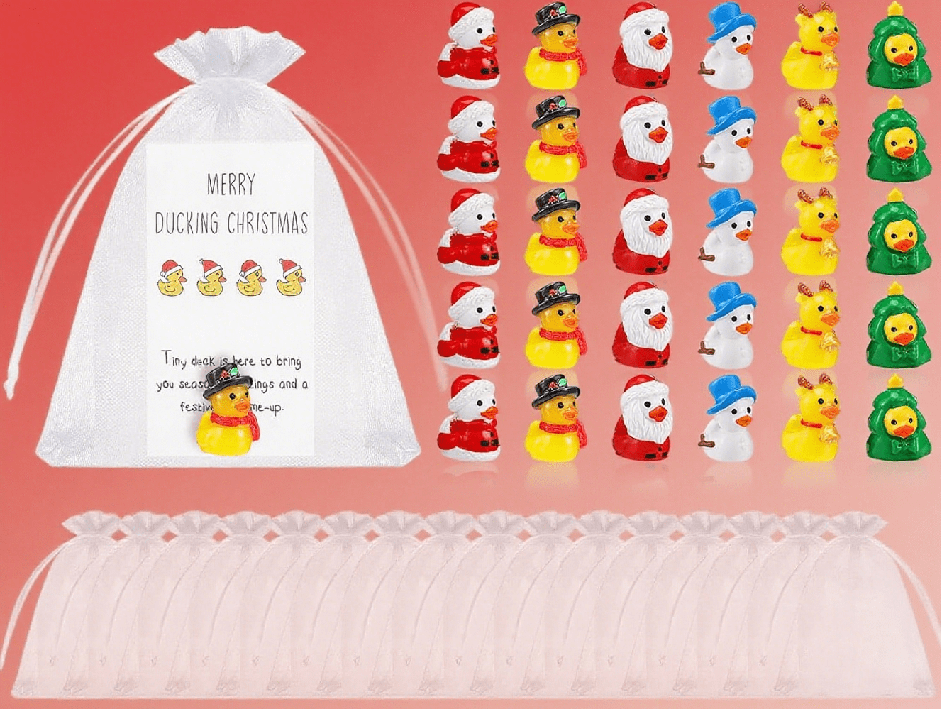Employee Appreciation Gifts Bulk Thank You Gifts Resin Ducks Organza Bag Inspirational Cards  for Graduation Christmas Office Employee Coworker Relationship End of Year (60 Pcs)