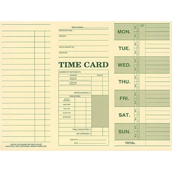 Employee Attendance Weekly Time Card (Pack of 50)