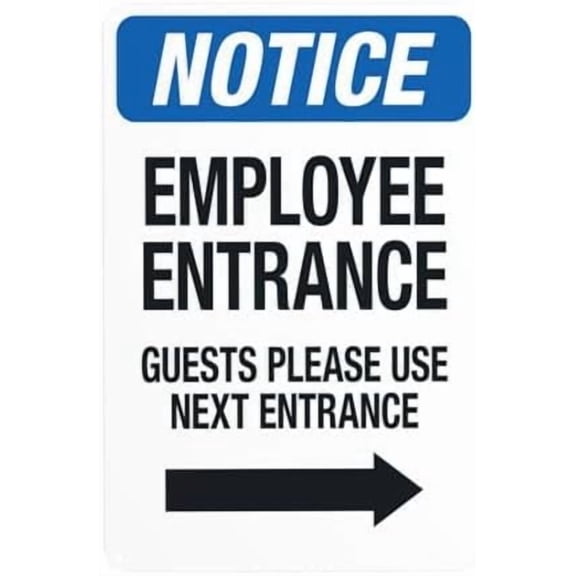 Employee Entrance Guests Please Use Next Entrance With Right Arrow Warning Sign, Do Not Enter Metal Signs for Business Garage Street Wall Caution Custom Decor 8 x 12 Inch