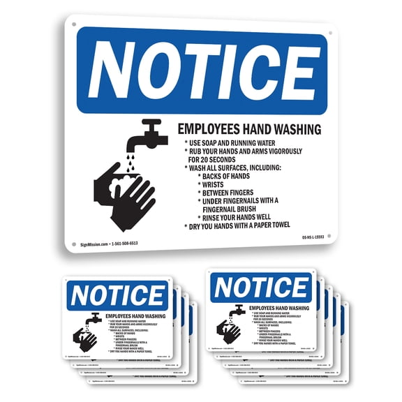 Employee Hand Washing OSHA Notice Aluminum Sign 10 Inch x 7 Inch - 10 Pack