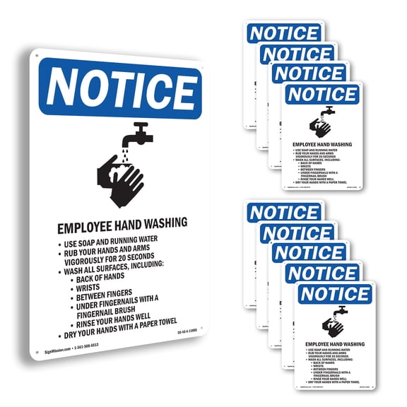 Employee Hand Washing OSHA Notice Aluminum Sign 10 Inch x 7 Inch - 10 Pack