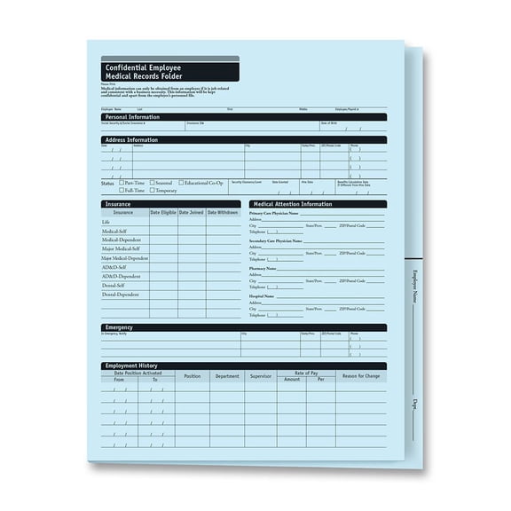 Employee Medical File Folder 11-3/4 x 9-1/2 Inches 25 Pack Blue, Expanded HR Document Management for HIPAA Privacy Safety