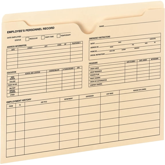 Employee Record File Jacket, Reinforced Straight-Cut Tab, Flat-No Expansion, Letter Size, Manila, 20 per Pack (77100)