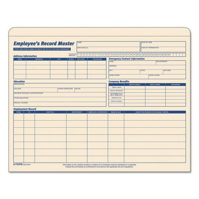 Employee Record Master File Jacket, Straight Tab, Letter Size, Manila, 15/Pack Employee Record Master File Jacket, Straight Tab, Letter Size, Manila, 15/Pack