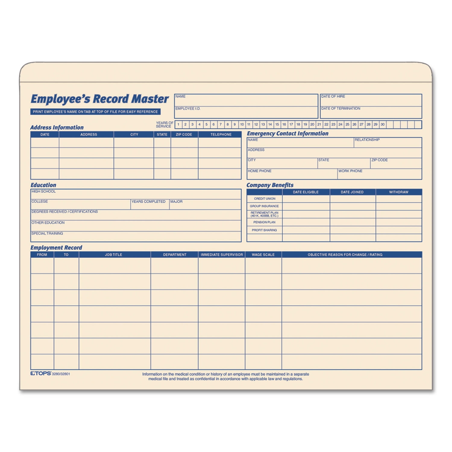 Employee Record Master File Jacket, Straight Tab, Letter Size, Manila, 15/Pack Employee Record Master File Jacket, Straight Tab, Letter Size, Manila, 15/Pack
