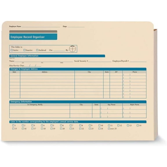 Employee Records Organizer Expandable | 12" x 9-1/2" x 1-1/4" | Recordkeeping Folders | 25 Pack