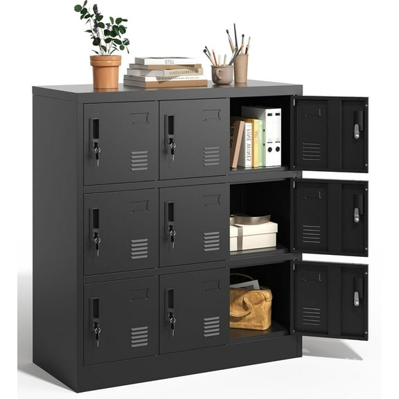 Employee Storage Lockers, 9 Door Metal Lockers for Office, Gym, Home & School (Black)