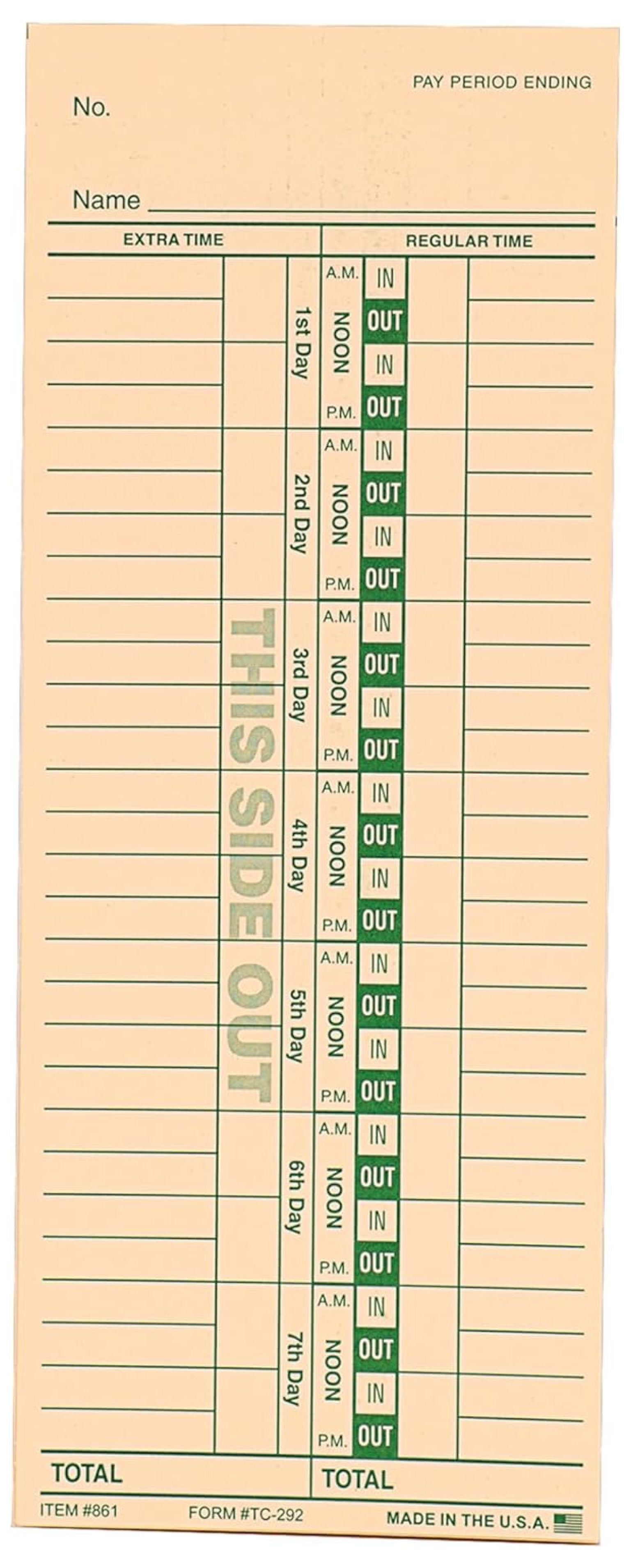 Employee Time Card Pack of 250
