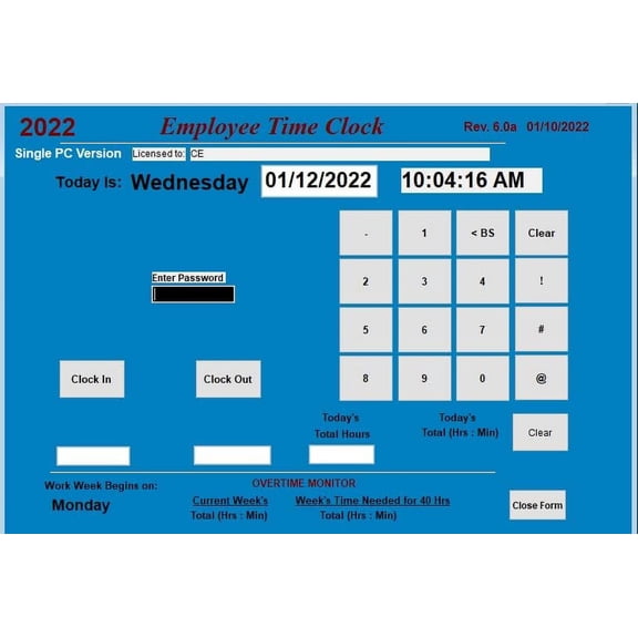 Employee Time Tracking Software | Single PC, 100 Employees | Windows 7-11 | No Monthly Fees | Free Support