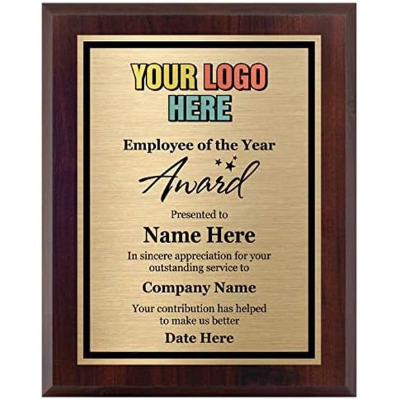 Employee of The Year Award Plaque - Add a Logo to Your Custom Plaque for Appreciation - Personalized Trophy 8x10 - Personalize Now!$$Office