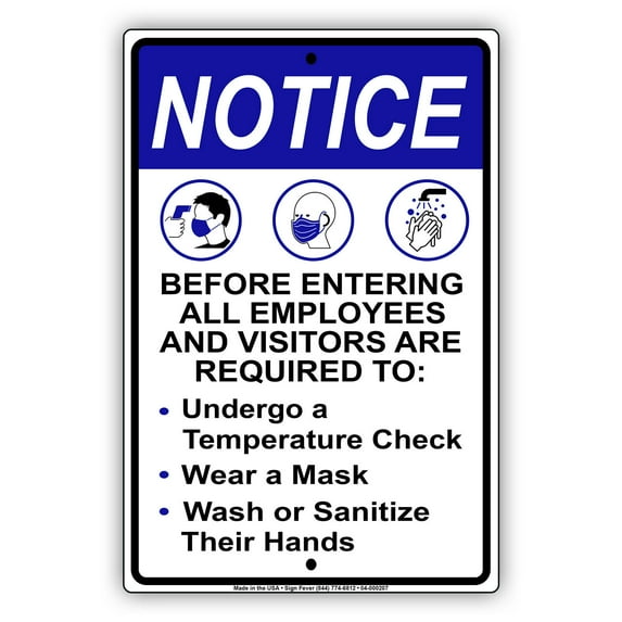 Employees And Visitors Are Requested to Follow The Rules Social Distancing Required Aluminum Metal Sign 18"x24"