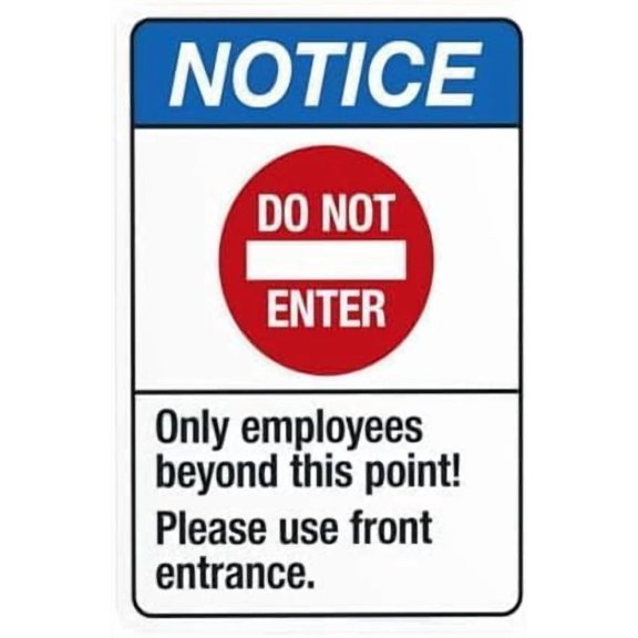 Only Employees Beyond This Point Please Use Front Entrance Warning Metal Tin Sign 8x12 Inch Do Not Enter Caution Plaque Signage Marker for Business Home Yard Garage Street Wall Decor