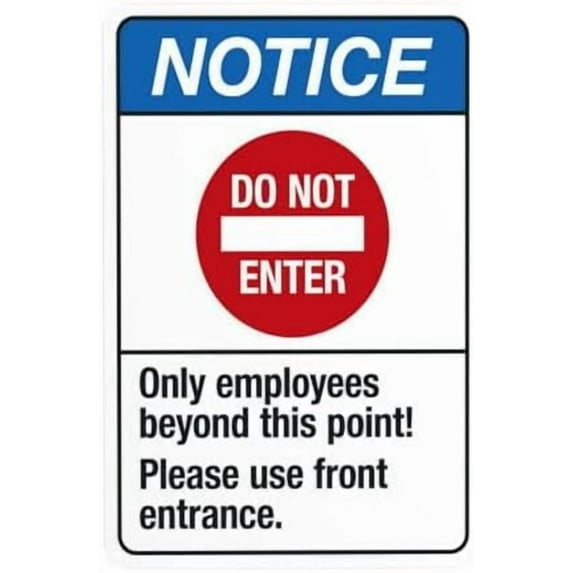 Only Employees Beyond This Point Please Use Front Entrance Warning Sign, Do Not Enter Metal Signs for Business Home Yard Garage Street Wall Caution Custom Decor 8 x 12 Inch