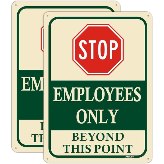 Employees Only Beyond This Point Signs Stop Do Not Enter Restricted Area 10" x 7" Metal Reflective Rust Free Aluminum UV Protected Waterproof Easy Mounting Outdoor Use 2 Pack