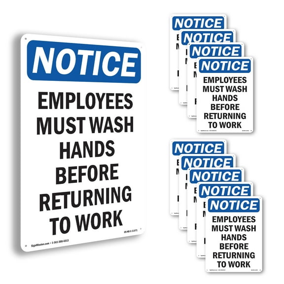 Employees Must Wash Hands Before OSHA Notice Aluminum Sign 10 Inch x 7 Inch - 10 Pack