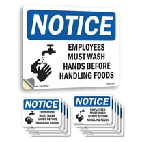 Employees Must Wash Hands Before With Symbol OSHA Notice Vinyl Decal Label 5 Inch x 3.5 Inch - 10 Pack