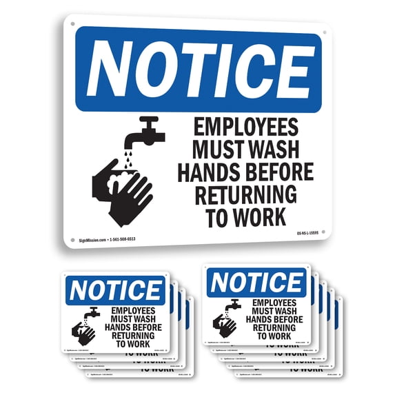 Employees Must Wash Hands Before Work OSHA Notice Aluminum Sign 18 Inch ...