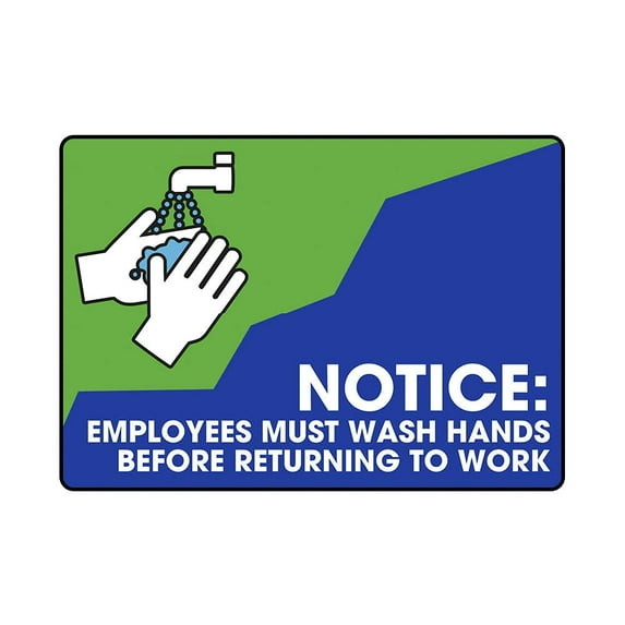 Employees Must Wash Hands Sticker Sign - Blue & Green Design - 10" x 7" Rectangular - Removable Adhesive Vinyl - Online Labels (Pack of 5)