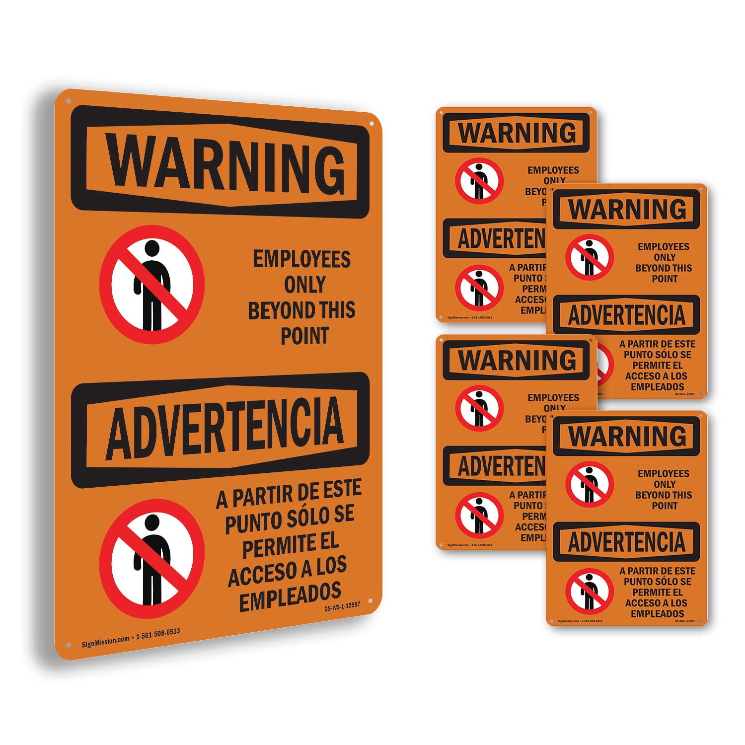 Employees Only Beyond This Point Bilingual OSHA WARNING Rigid Plastic ...