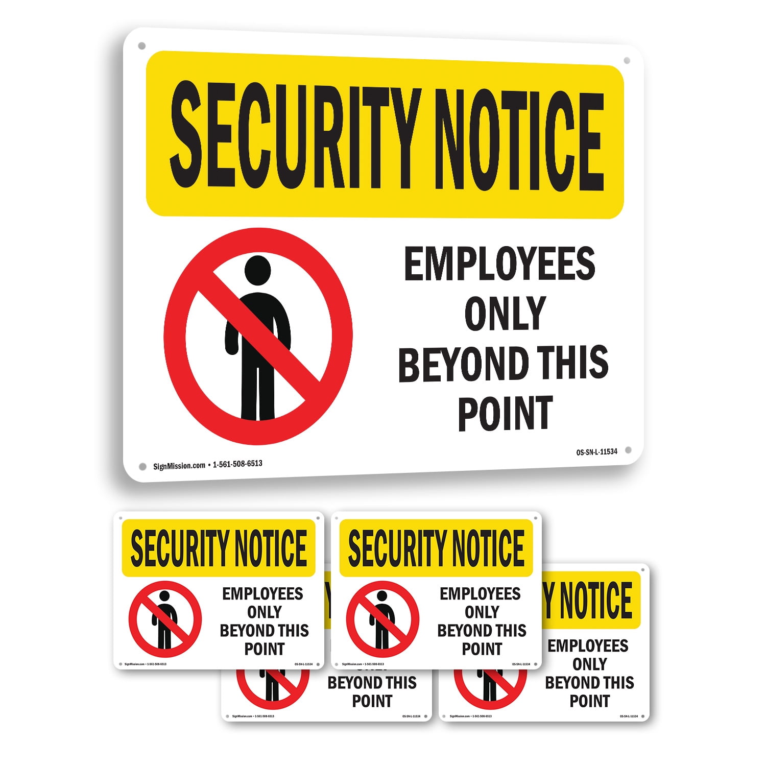 Employees Only Beyond This Point OSHA Security Notice Aluminum Sign 18 ...