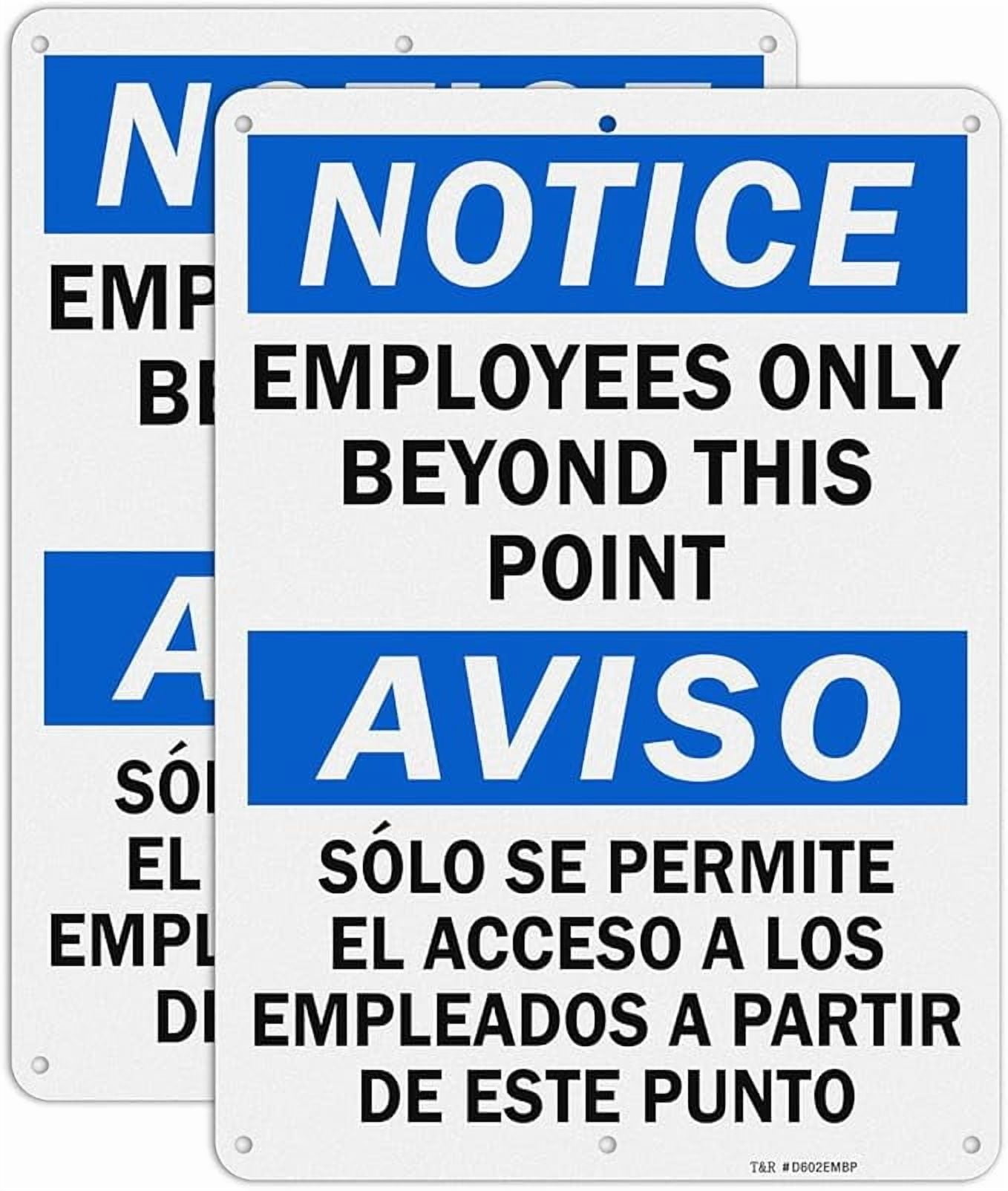 Employees Only Beyond This Point Signs - Bilingual - 2 Pack - 12 x 8 ...