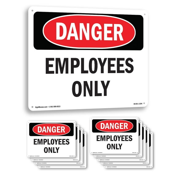 Employees Only OSHA Danger Rigid Plastic Sign 24 Inch x 18 Inch - 10 Pack