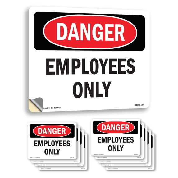 Employees Only OSHA Danger Vinyl Decal Label 10 Inch x 7 Inch - 10 Pack