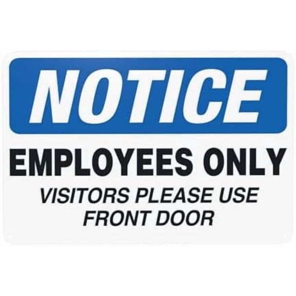 Employees Only Sign, Visitors Please Use Front Door Warning Sign, Door Security Metal Signs for Home Business Outdoor Indoor Garage Street Wall Safety Caution Custom Decor 12 x 8 Inch