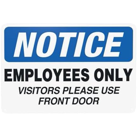 Employees Only Sign, Visitors Please Use Front Door Warning Sign, Door Security Metal Signs for Home Business Outdoor Indoor Garage Street Wall Safety Caution Custom Decor 12 x 8 Inch