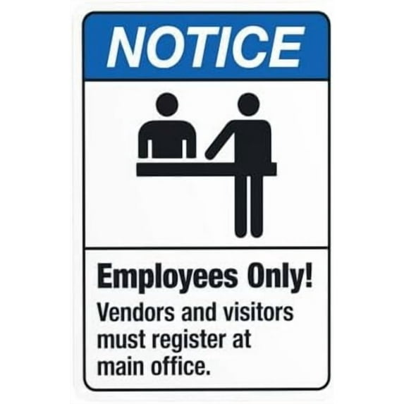 Employees Only Vendors And Visitors Must Register At Main Office Warning Sign, Do Not Enter Security Metal Signs for Busines Home Garage Street Wall Caution Decor 8 x 12 Inch