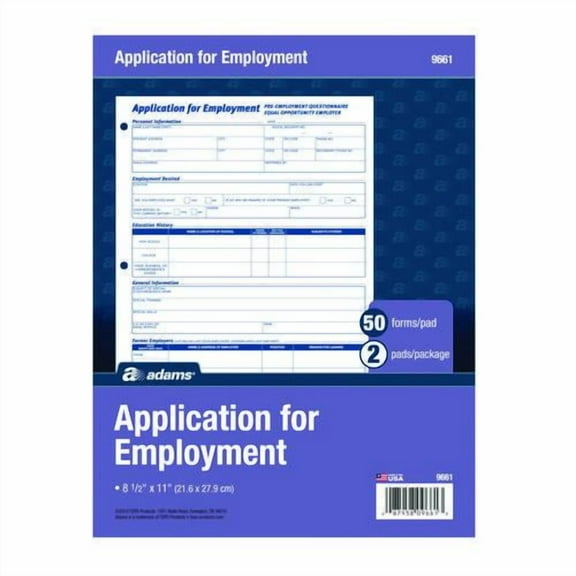Employment Applications, One-Part (No Copies), 11 x 8.38, 50 Forms/Pad, 2 Pads/Pack | Bundle of 2