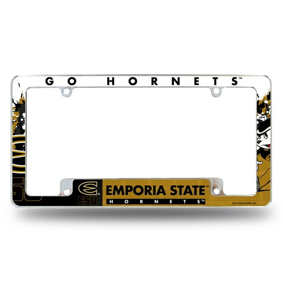 Emporia State Hornets Primary 12" x 6" Chrome All Over Automotive License Plate Frame for Car/Truck/SUV