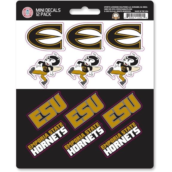 Emporia State University Hornets 12-Piece Mini Decal Sticker Set, 5x6 Inch Sheet, Gift for football fans for any hard surfaces around home, automotive, personal items