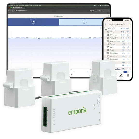 Emporia Vue 3 Commercial 3-Phase Smart Energy Monitor - Business and Home Automation Device with Real Time Electricity Usage Monitor, Power Consumption Meter, Solar and Net Metering