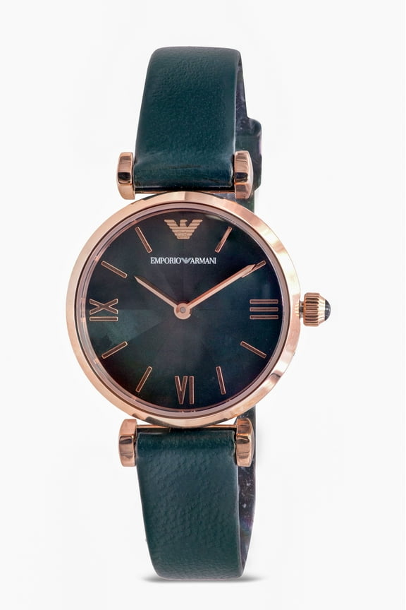 Emporio Armani Rose Gold-Tone green Leather Ladies Watch