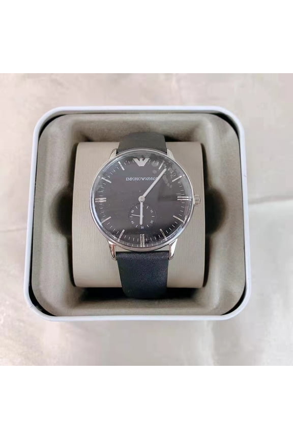 AR0382 Men's Two-Hand Black Leather Watch