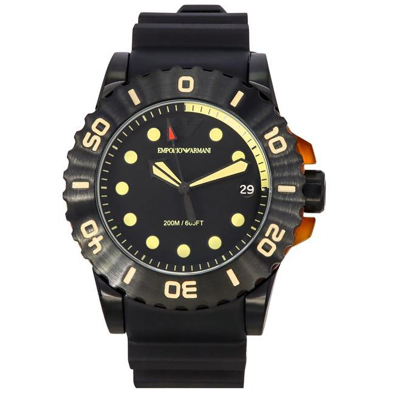 Black Black Emporio Aqua Watch Quartz Armani Men\'s Diver\'s Polyurethane AR11539 Strap Dial 200M