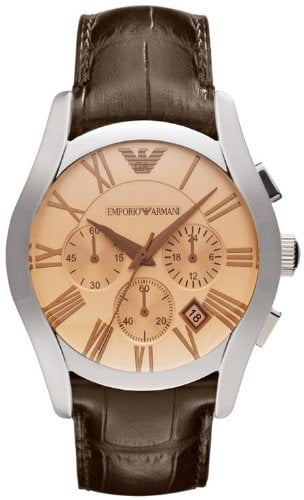 EMPORIO ARMANI Chronograph Amber Dial Brown Leather Mens Watch AR1634