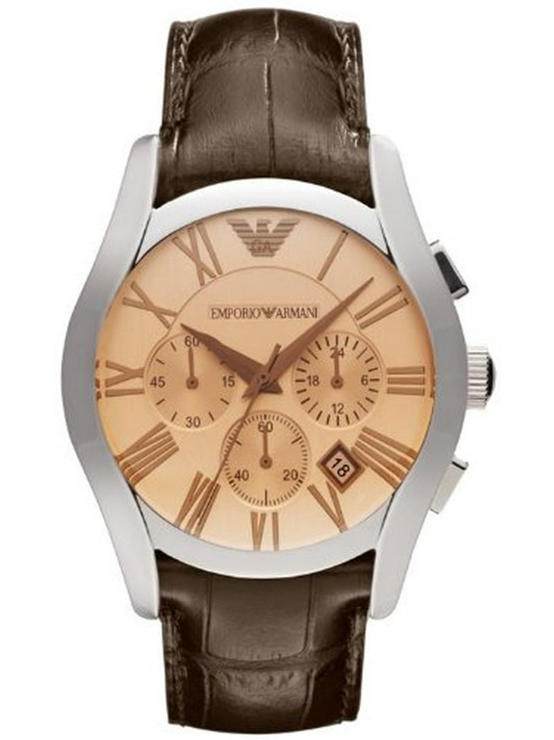 Emporio Armani Chronograph Amber Dial Brown Leather Mens Watch