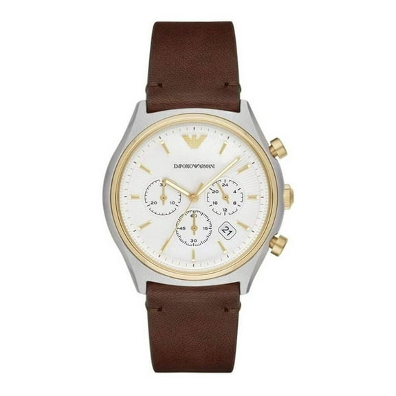 Emporio Armani Chronograph Quartz White Dial Brown Leather Men's Watch AR11033